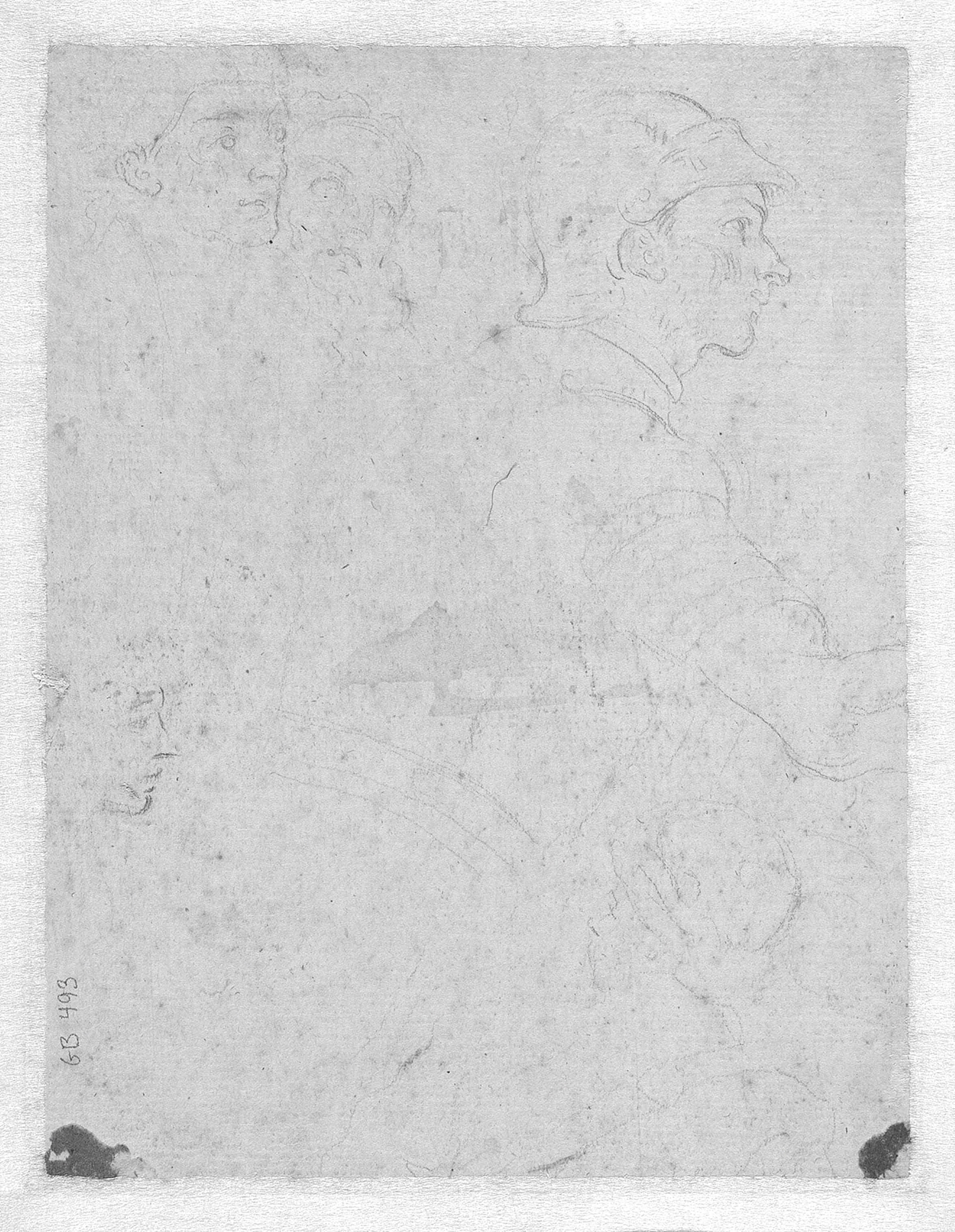 Studier af budbringeren og ansigter fra den samme komposition